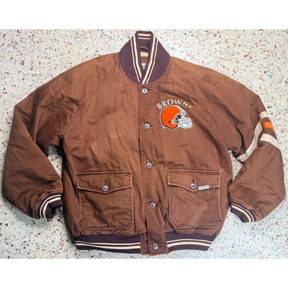 Mirage NFL Vtg Cleveland Browns Embroidered Full Zip Canvas Jacket Size XL